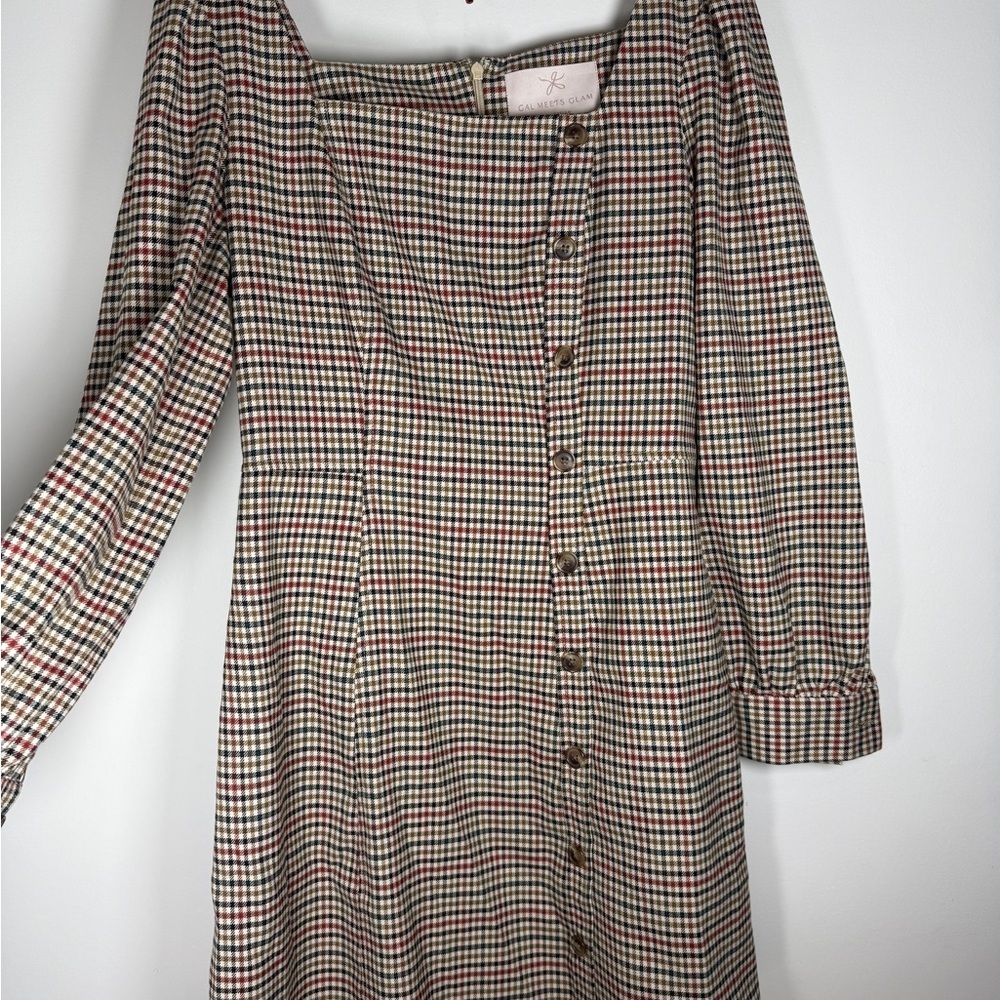 Gal Meets Glam Sz 10 Brooke Dress Plaid A-line Square Long Sleeves Pockets Prep - Picture 12 of 16